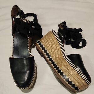 Tory Burch | Black Espadrille Wedge Sandals Sz9 Wedge3.5"